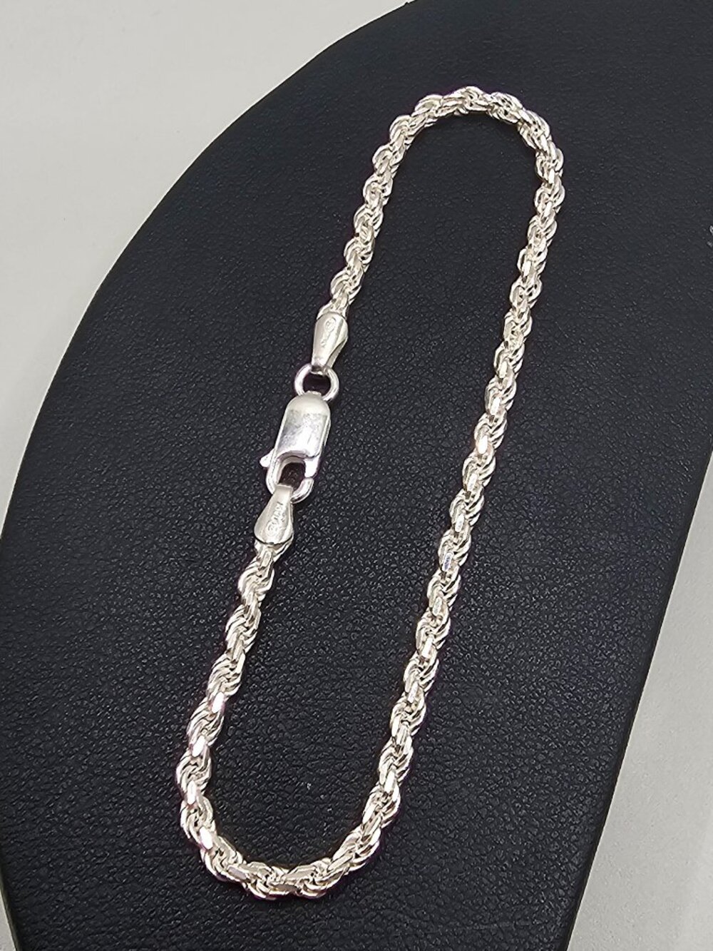 Sterling Silver 925 High Polished Diamond Cut Rope Bracelet 2.8mm 8 inches